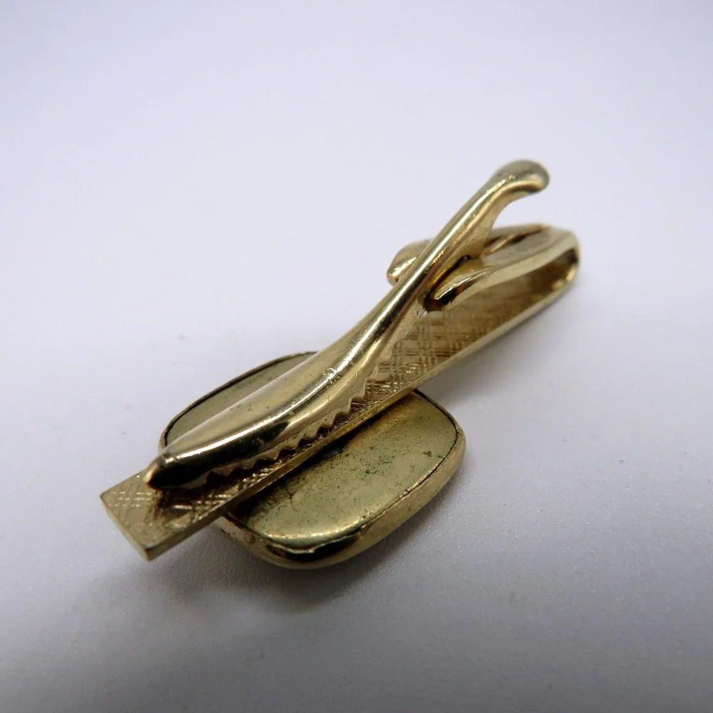 Vintage Masonic Tie Clip Gold Tone Red Enamel Square and Compasses Fraternal 2in